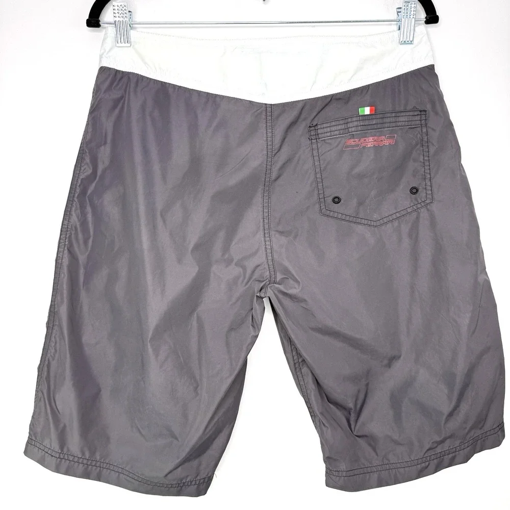 Ferrari Swim Trunks Size S Gray White Mesh Board Shorts‎ Logo Italy Racing Rare